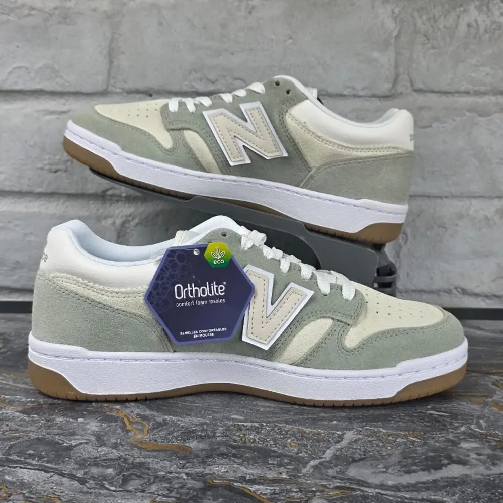 New Balance 480 Green Grey White Gum Sole Low Top Sneakers Men 7, W 8.5